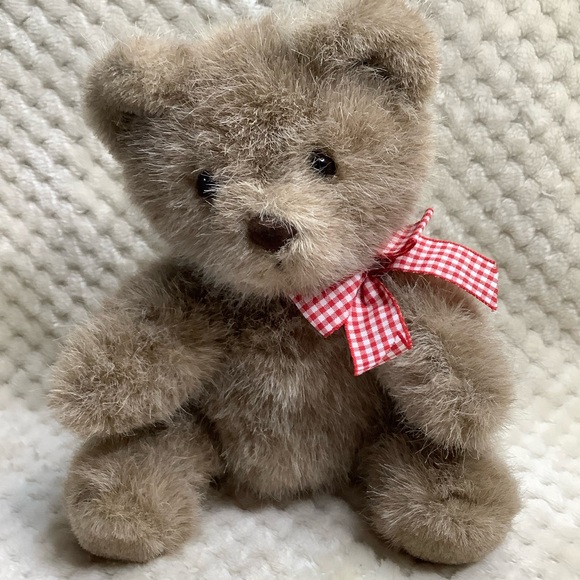 Vintage Ganz Bros Heritage Collection Plush Bear Red Checker Bow Stuffed Animal - Picture 1 of 13